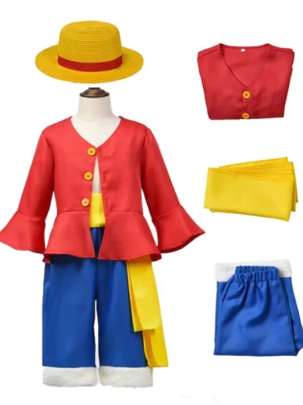 One Piece Luffy Costume Kids 8/9 Monkey D Luffy Anime Cosplay Halloween
